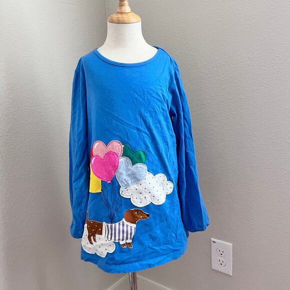 Mini Boden Appliqué Jersey Tunic - Peacock Plume Blue Dog - 7/8Y - Picture 1 of 2